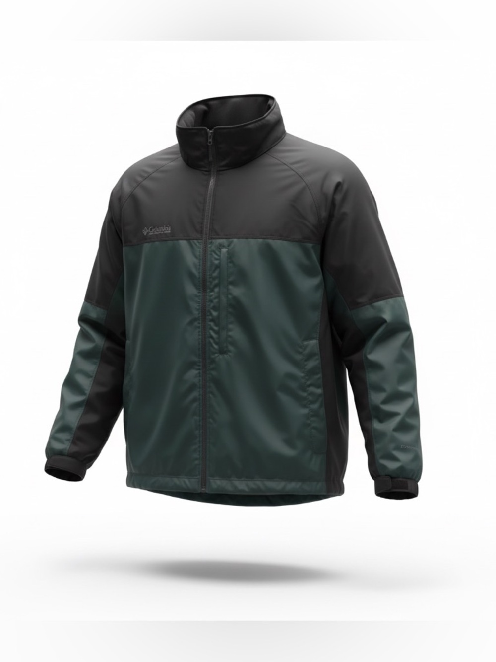 Columbia Men's Black and Dark Green Colorblock rain jacket hidden hood 3xlt